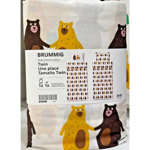 IKEA BRUMMIG Duvet Cover Pillowcase Bear Yellow Brown Twin 305.211.50-NEW